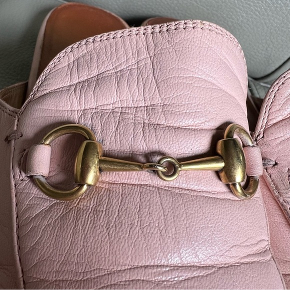 GUCCI Princetown Leather Horsebit Loafer Mules Sz 37.5 Perfect Pink Italy Made - Picture 13 of 17